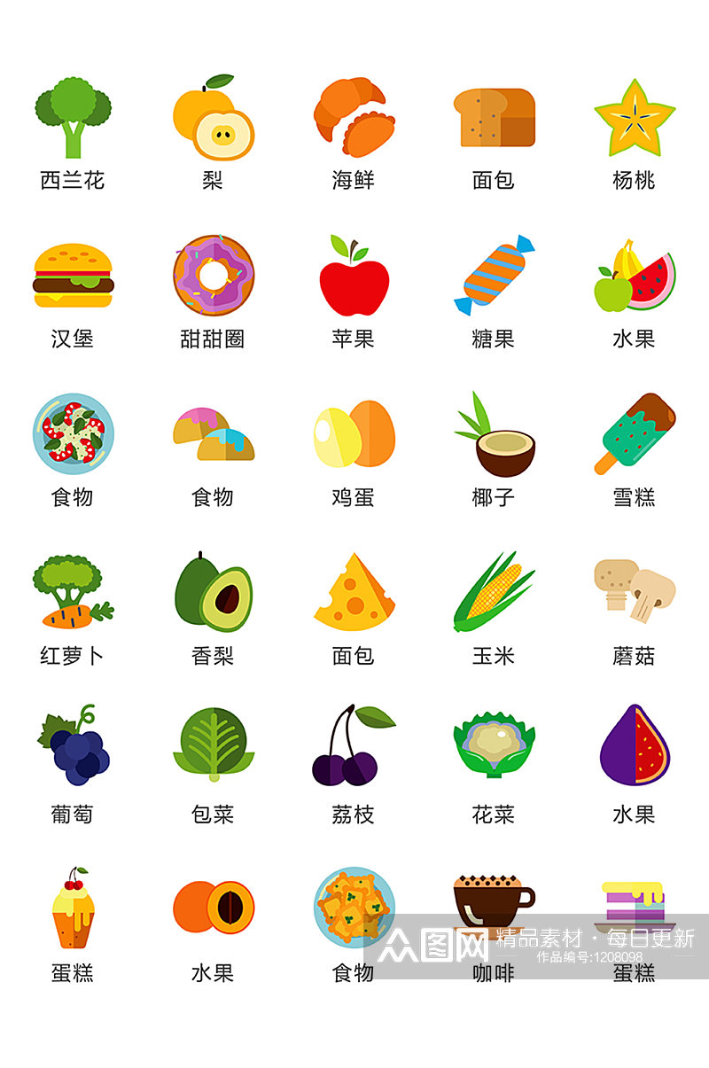 蔬菜水果彩色图标矢量UI素材
