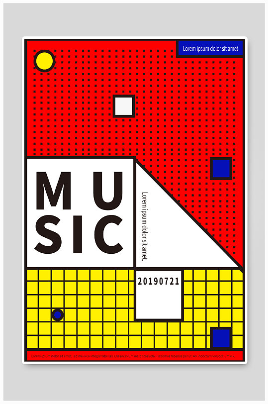 红色蒙德里安风格音乐会海报-众图网