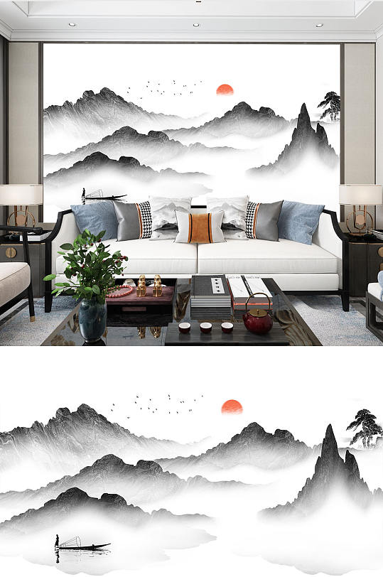 中式风格山水画背景