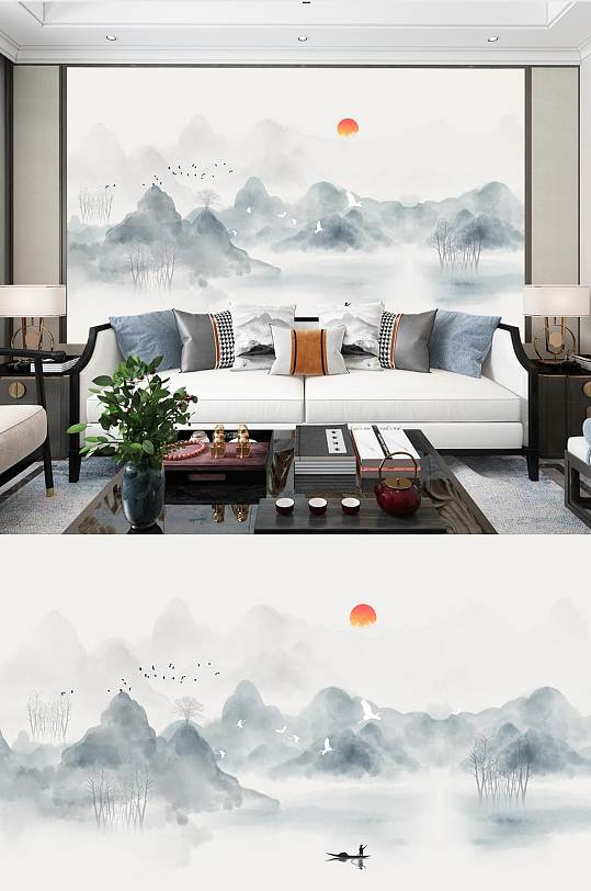中式风格背景山水画