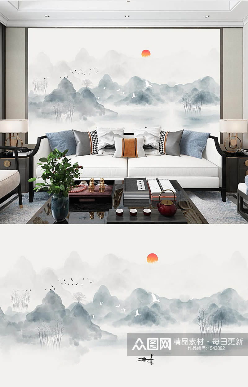 中式风格背景山水画素材
