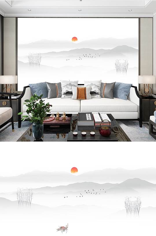 中式风格背景山水画-众图网