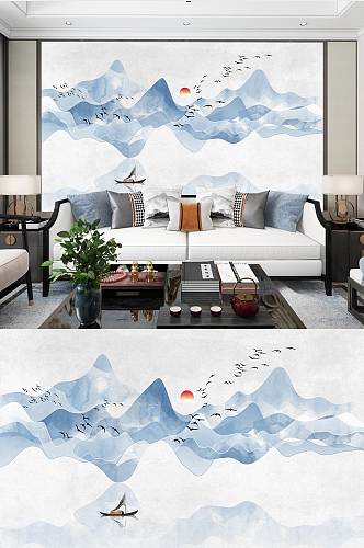 现代沙发背景山水画