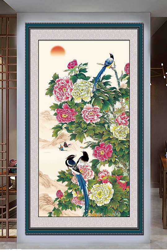 新中式山水画国画牡丹-众图网