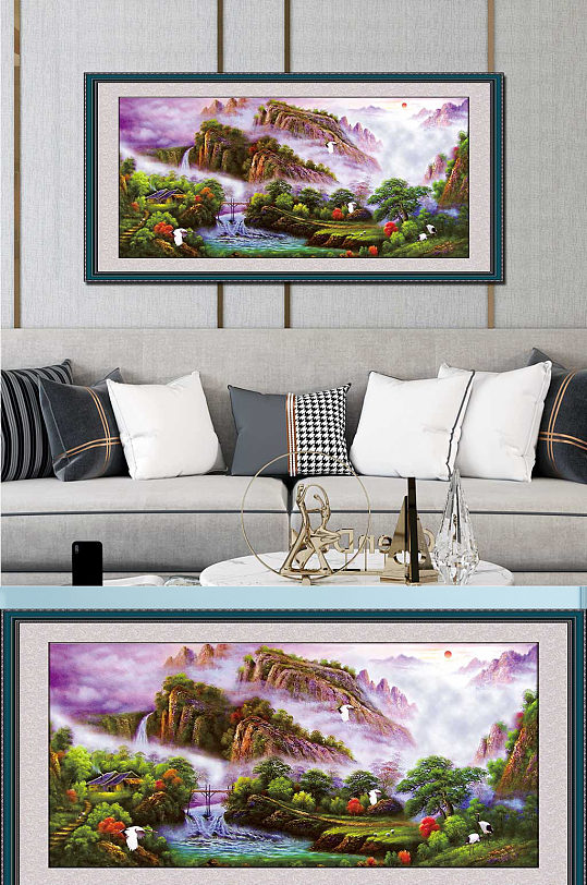 流水生财国画山水图-众图网