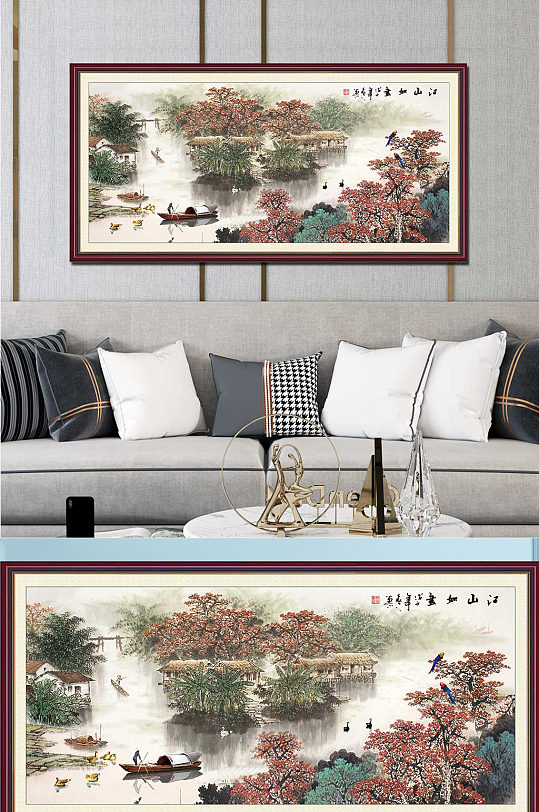 江南水廊国画山水图-众图网