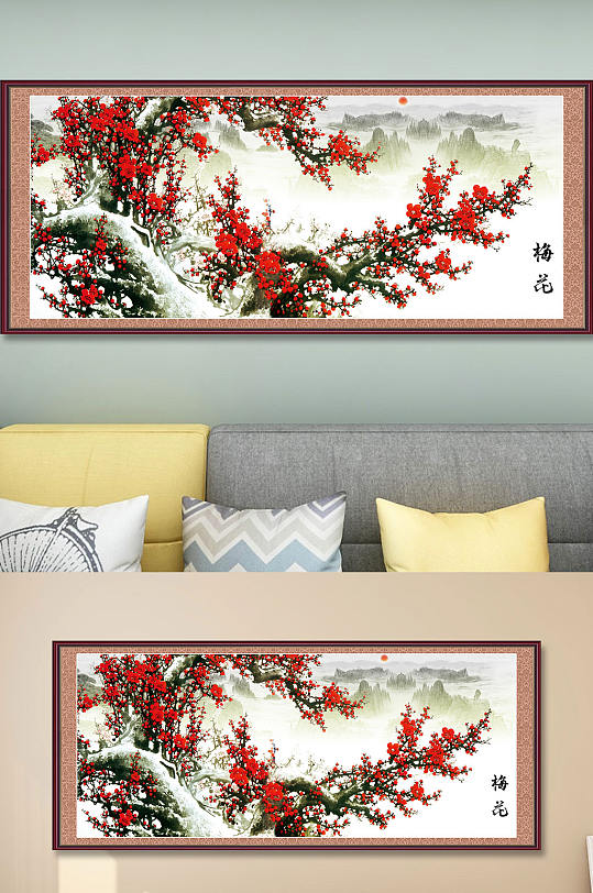 国画梅花山水装饰画-众图网