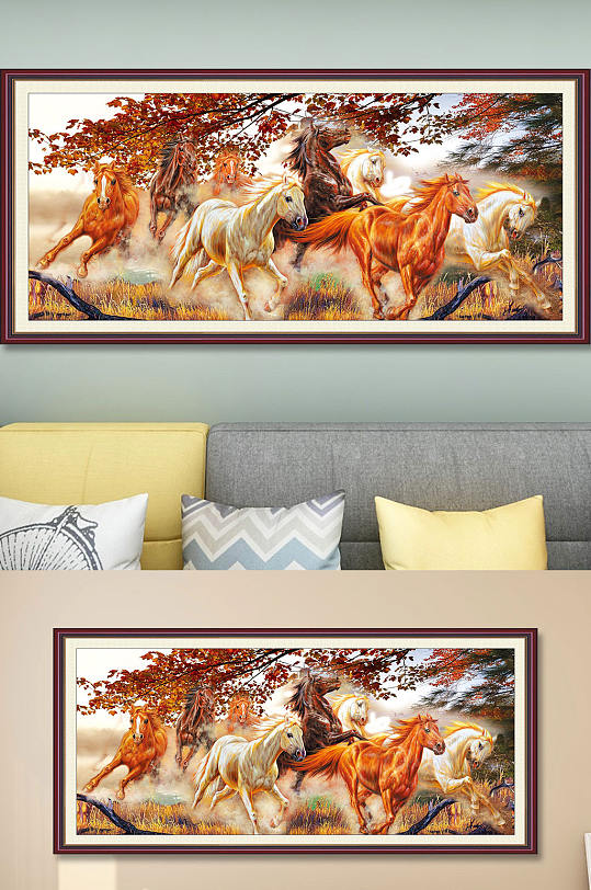 八骏图马到成功国画-众图网