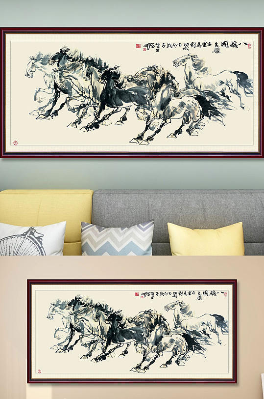 马到成功八骏图国画-众图网