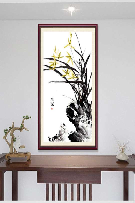 国画兰花玄关装饰画-众图网