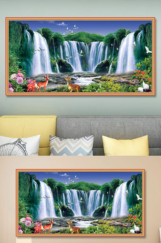 流水生财黄果树瀑布装饰画-众图网