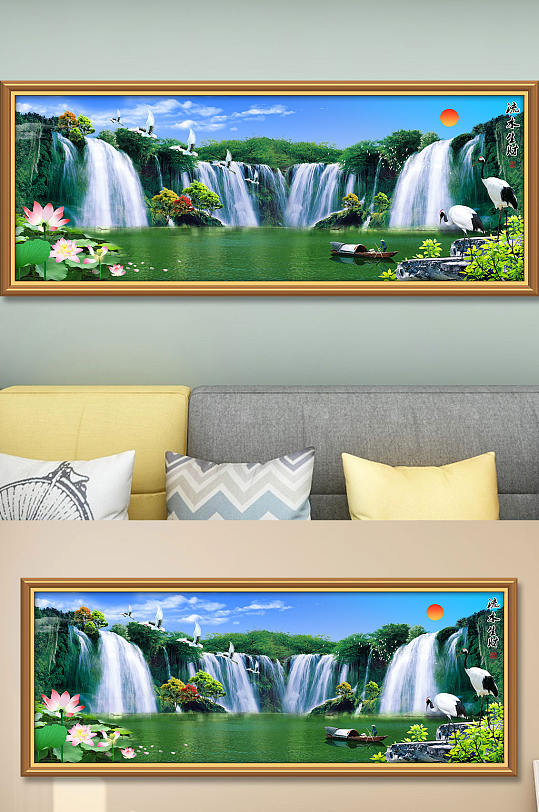 流水生财黄果树瀑布装饰画-众图网