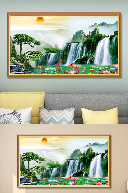 国画流水流水生财-众图网