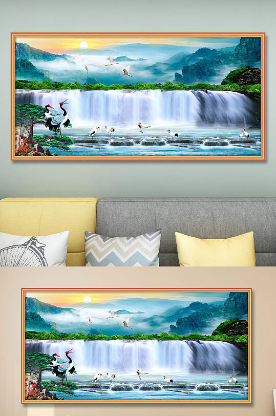 流水生财中式风景画-众图网