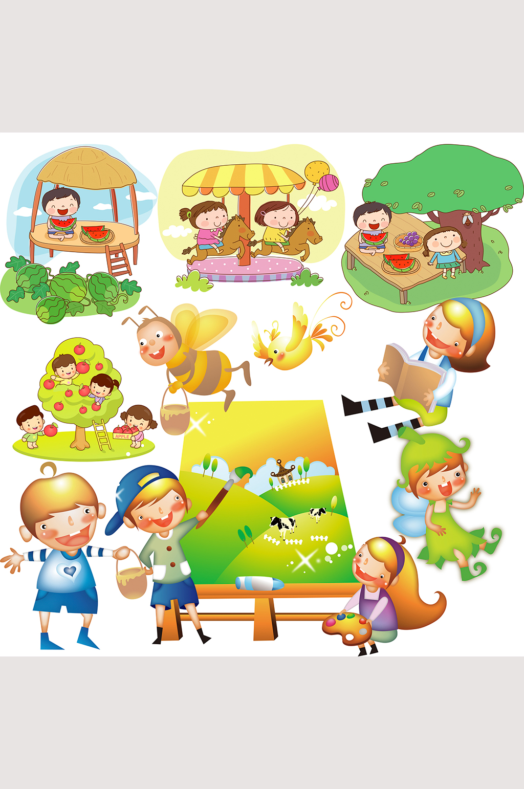 手绘户外可爱卡通儿童素材