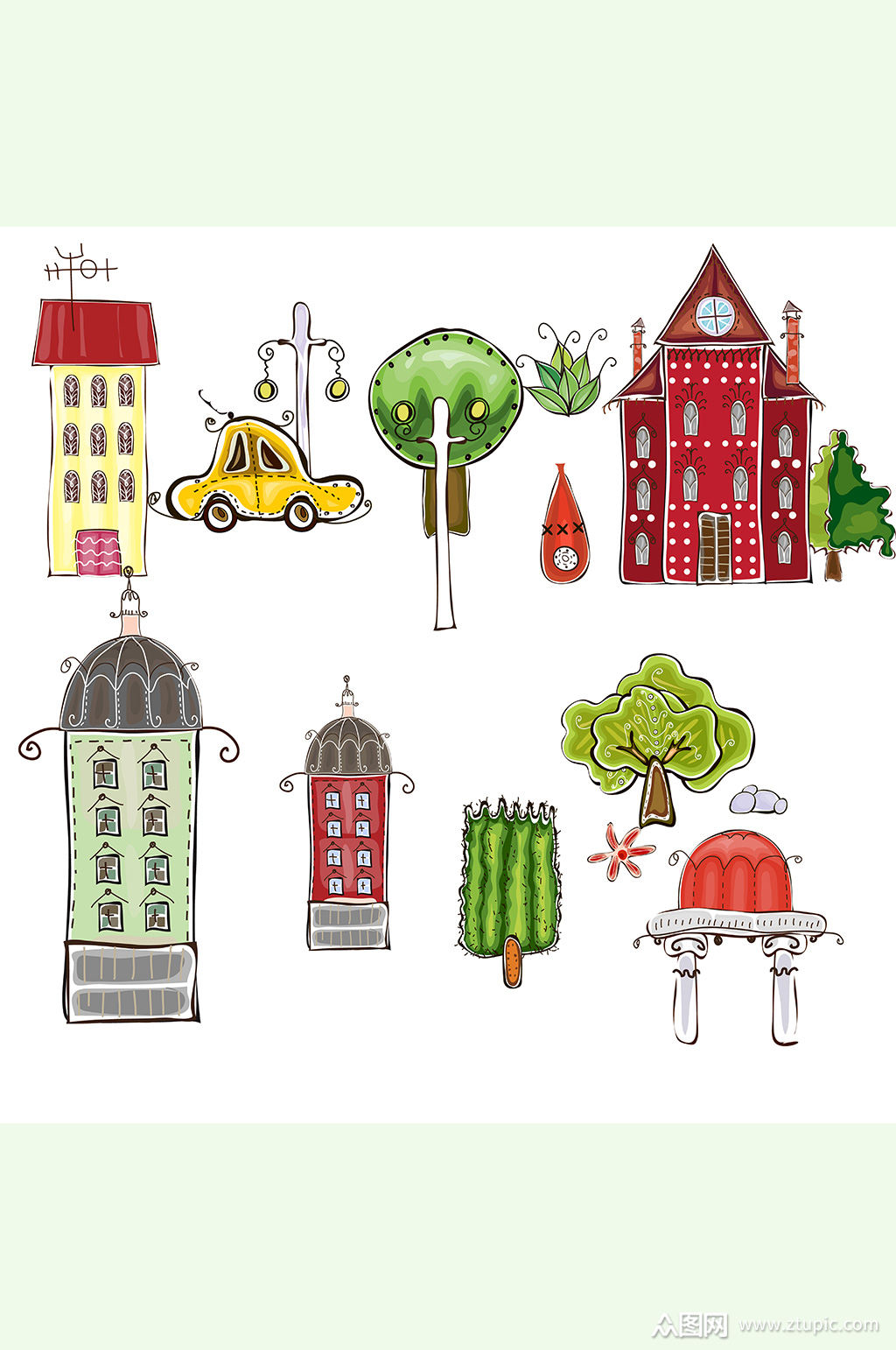 卡通房子车子素材