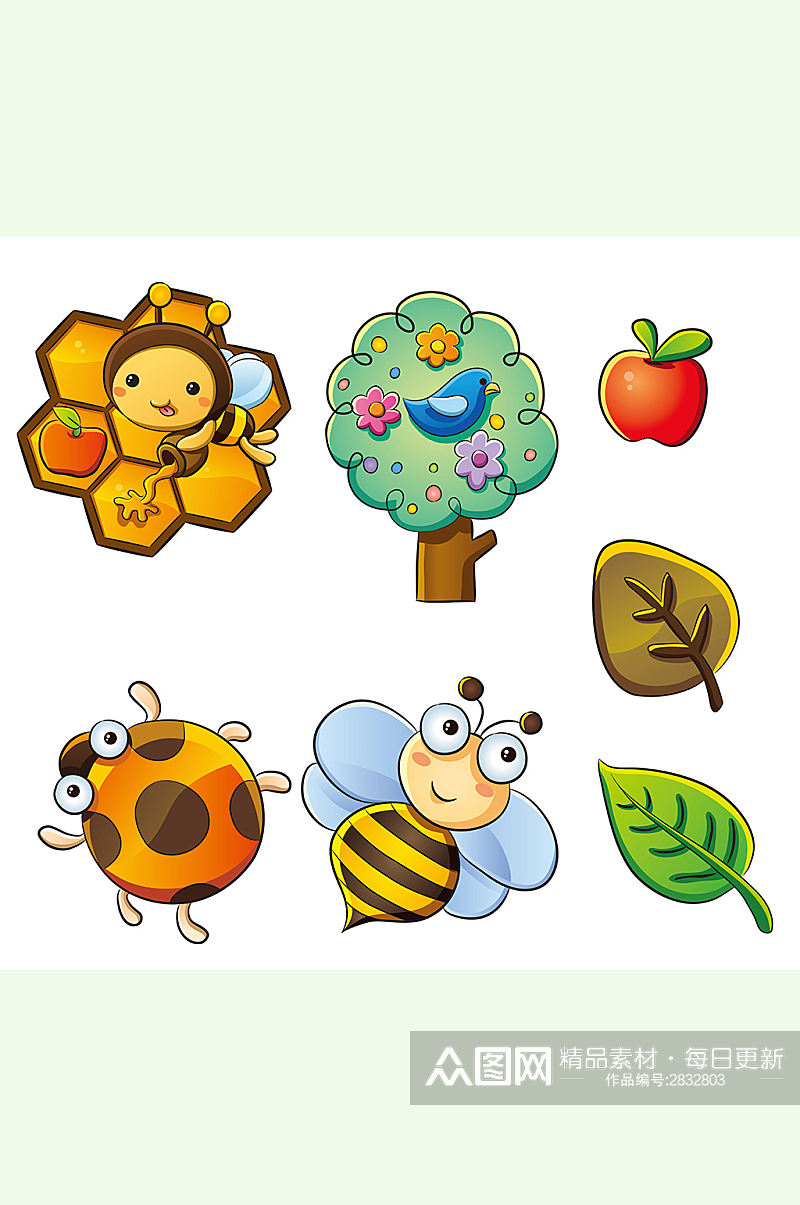 卡通小蜜蜂苹果素材素材