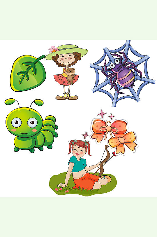 卡通卡通小女孩毛毛虫