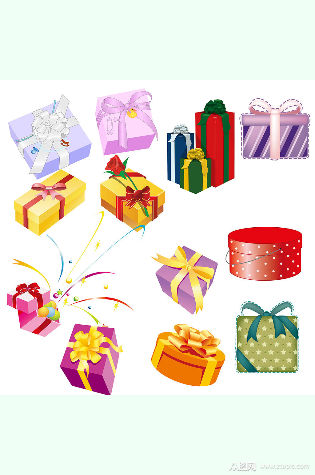 手绘卡通礼物礼包红桃心礼盒素材