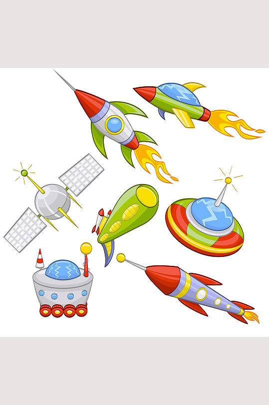 卡通手绘飞行器火箭ufo素材
