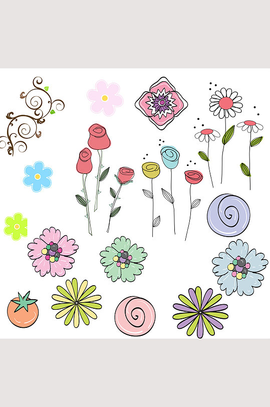卡通手绘各种各样画朵素材