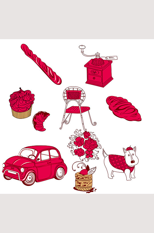 免扣卡通红色小汽车小狗-众图网