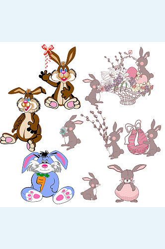 卡通手绘兔子免扣素材