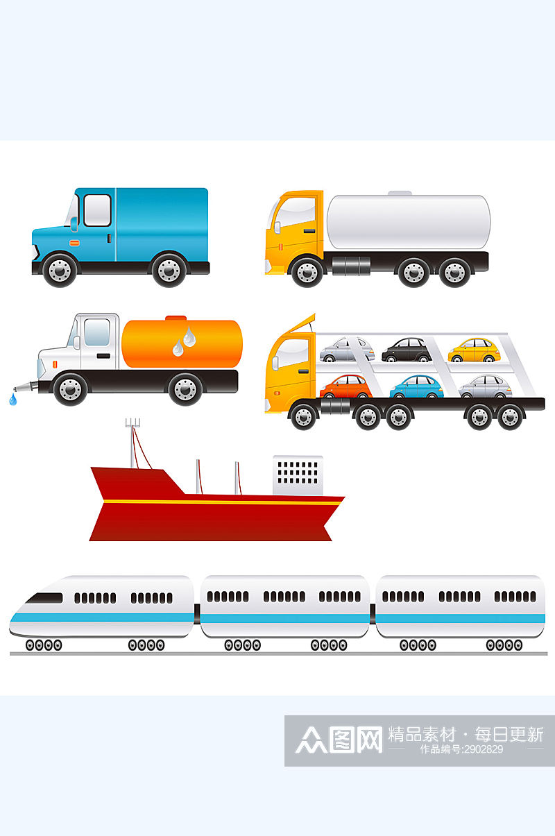 插画火车轮船卡车素材素材