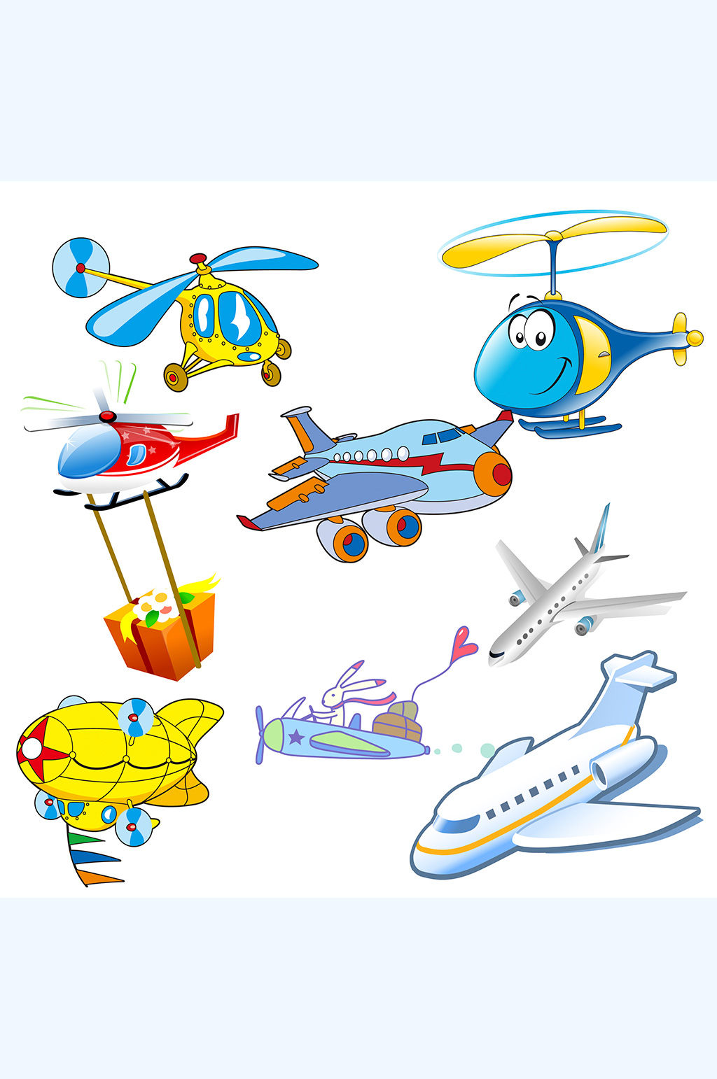 插画卡通直升机民航飞机素材