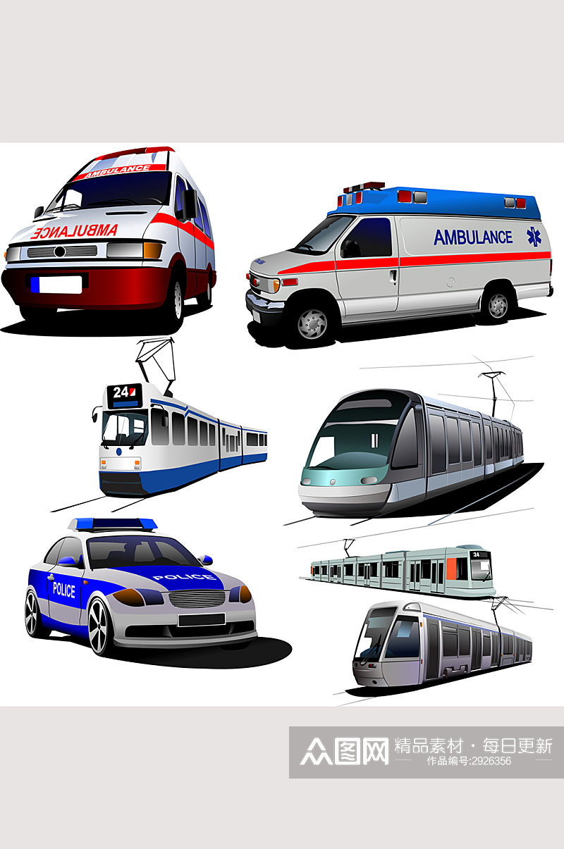卡通救护车警察素材素材