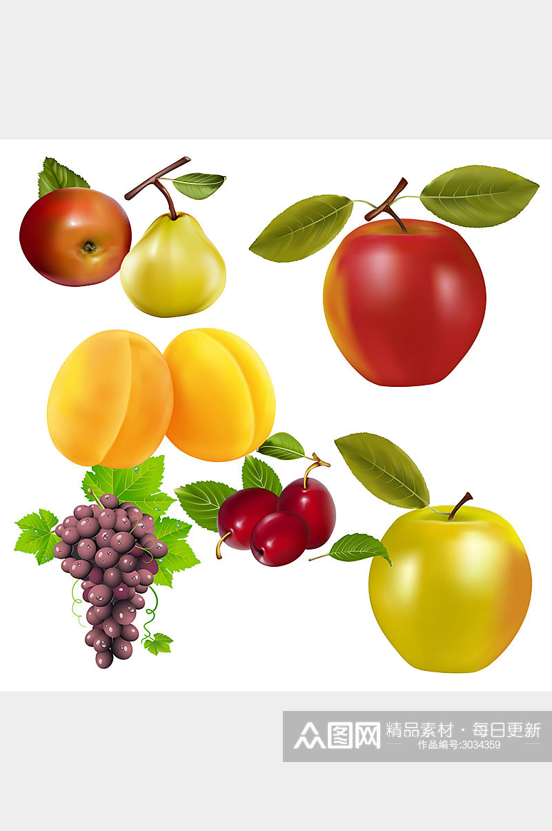 手绘水果苹果葡萄素材素材