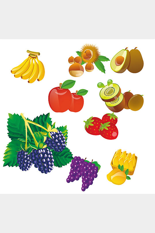 手绘水果香蕉葡萄猕猴桃