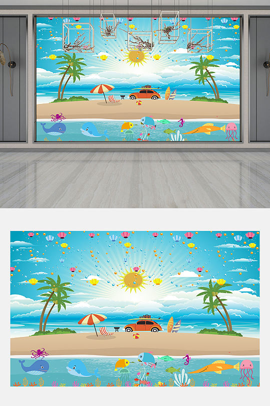 儿童房背景沙滩海洋-众图网
