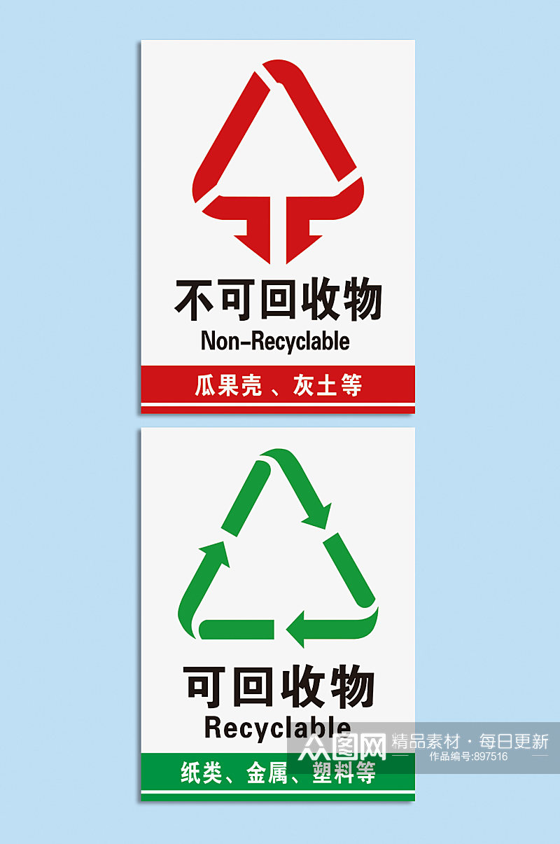 可回收物不可回收物垃圾分类素材