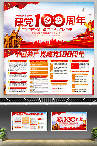 建党百年中国共产党成立100周年宣传栏展板