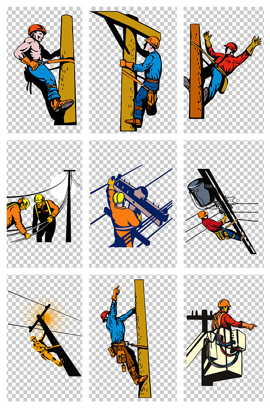 电网电线杆手绘素材