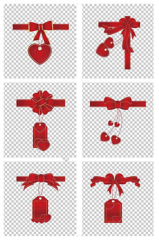 手绘卡通红色蝴蝶结丝带