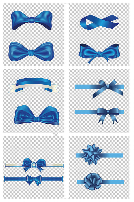 手绘卡通蓝色蝴蝶结丝带