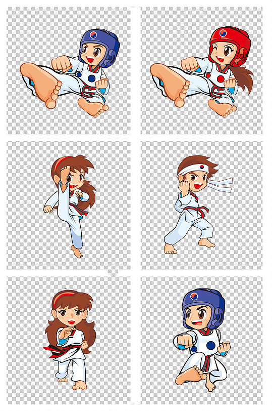 手绘卡通跆拳道人物