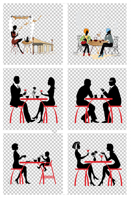 喝咖啡的人物剪影素材-众图网