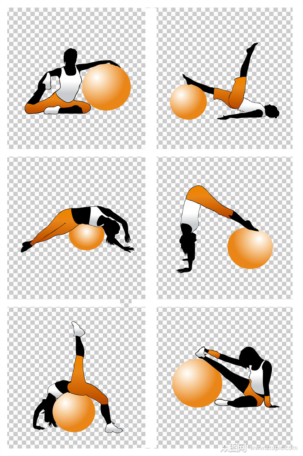 手绘健身瑜伽球美女剪影