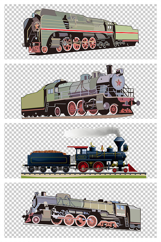手绘老式火车素材