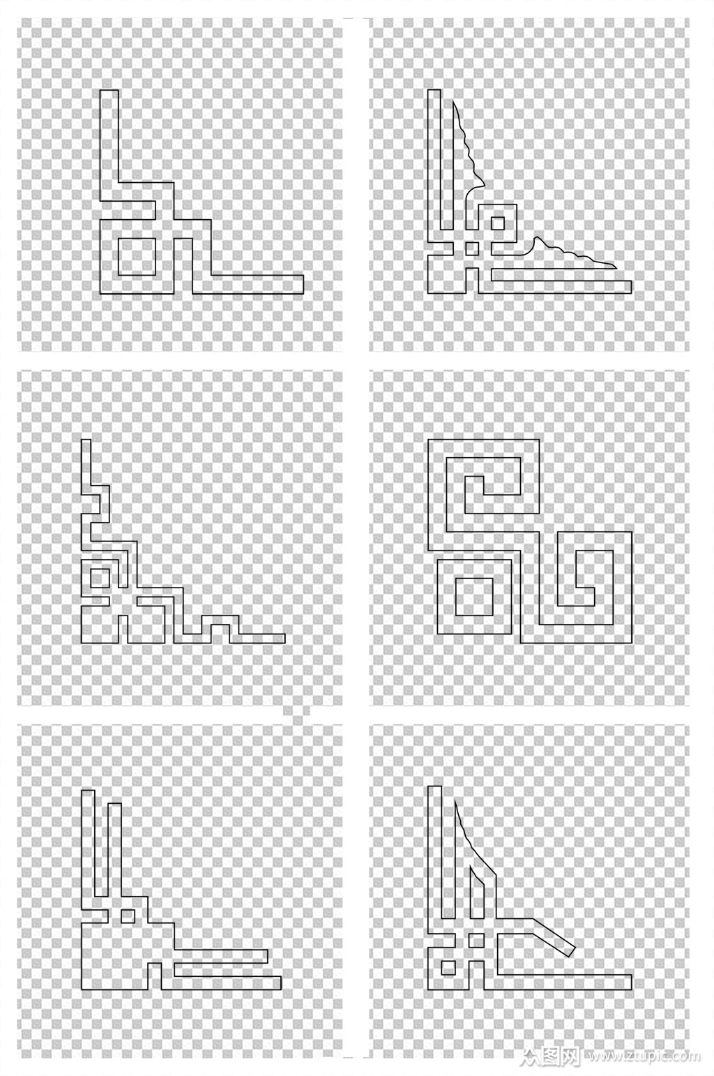 角花花纹边框线条素材