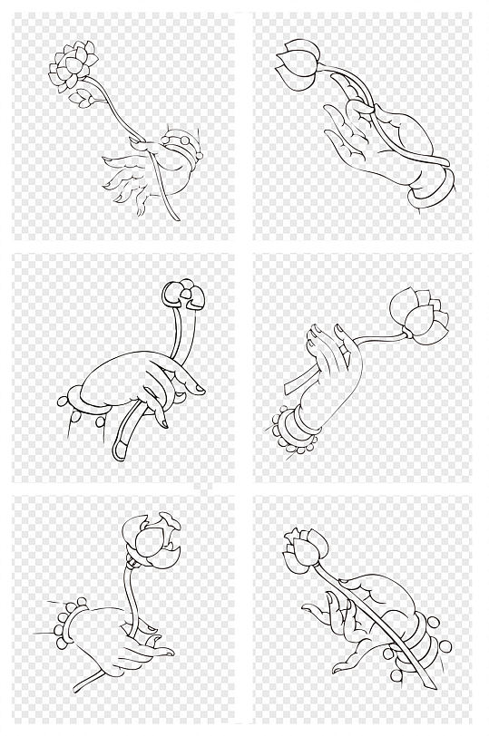 佛手手绘线条画手势佛手元素图片免扣元素佛手日风标牌禅意文化标识