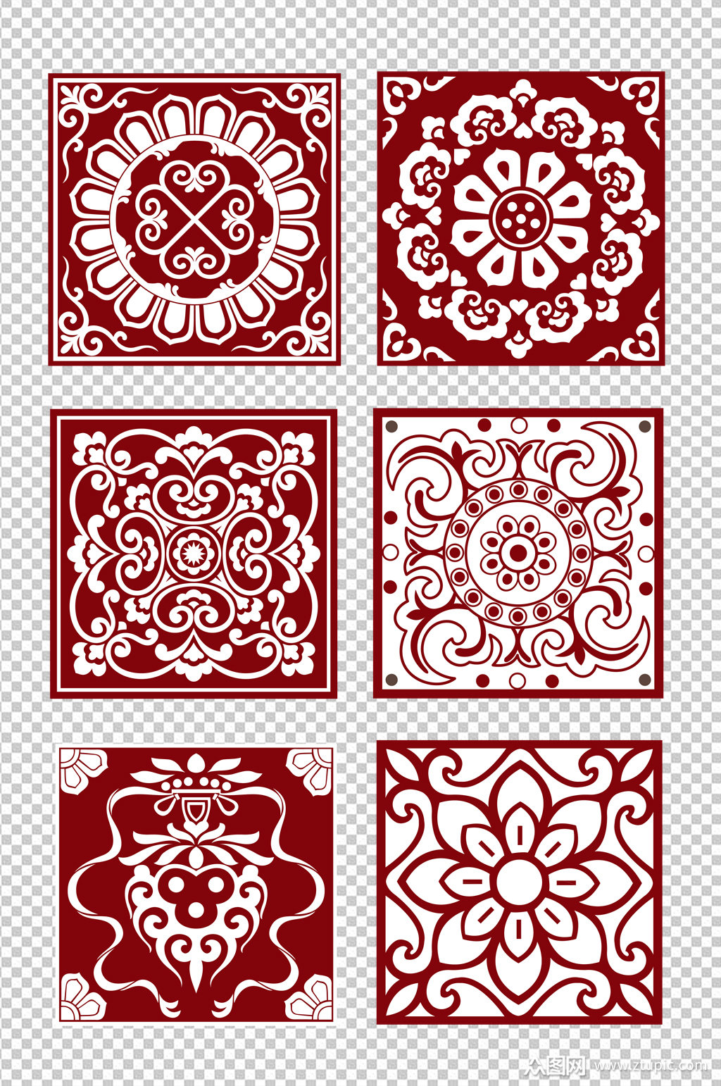 中式花纹窗花剪纸素材模板下载-编号328031-众图网