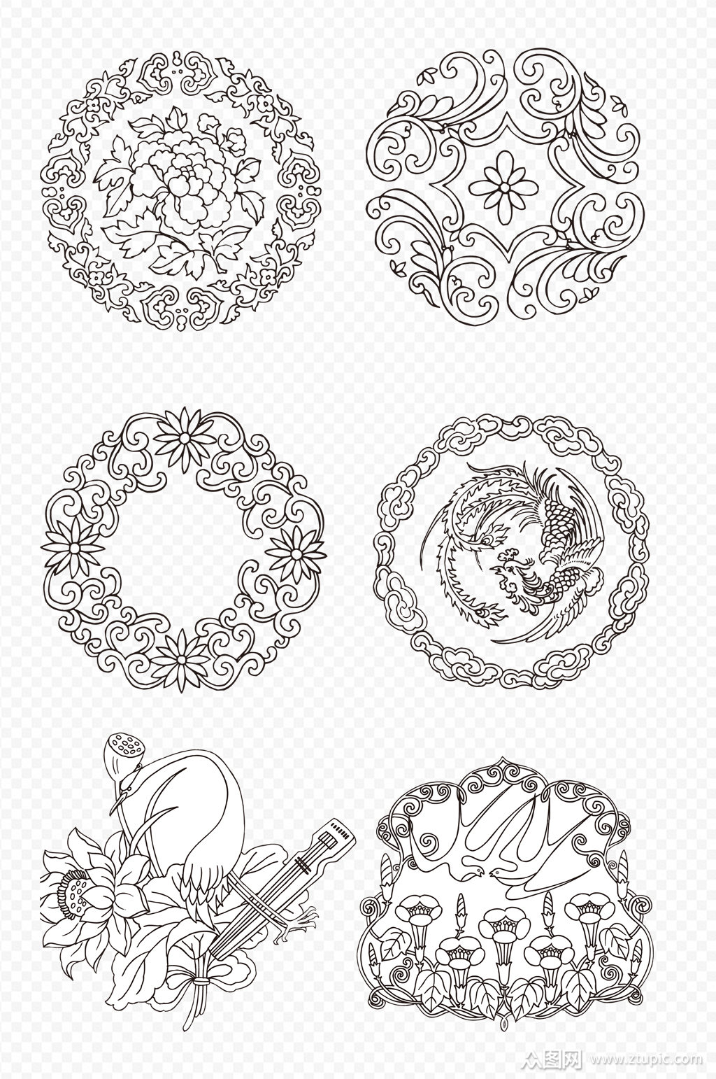 中式古典花纹图案凤凰牡丹