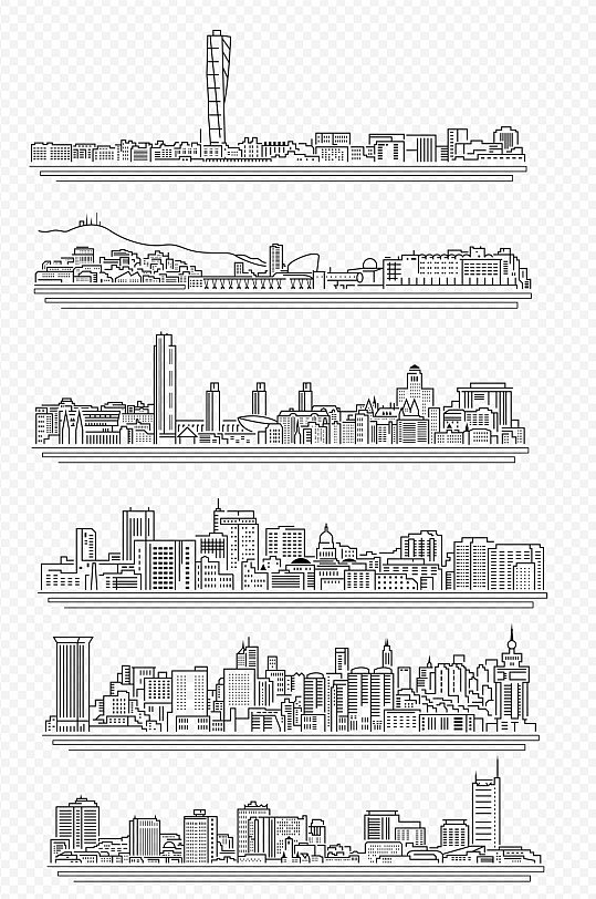 地标建筑城市线条画