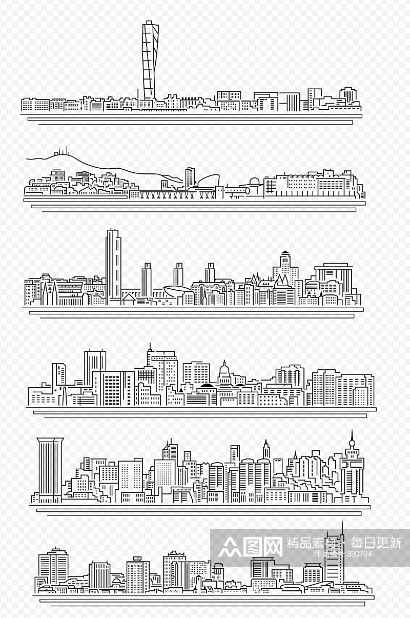 地标建筑城市线条画素材