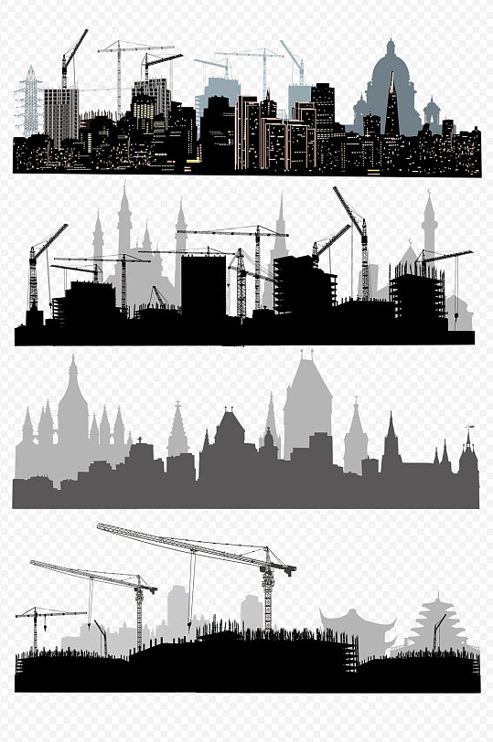 城市剪影建筑工地线条画