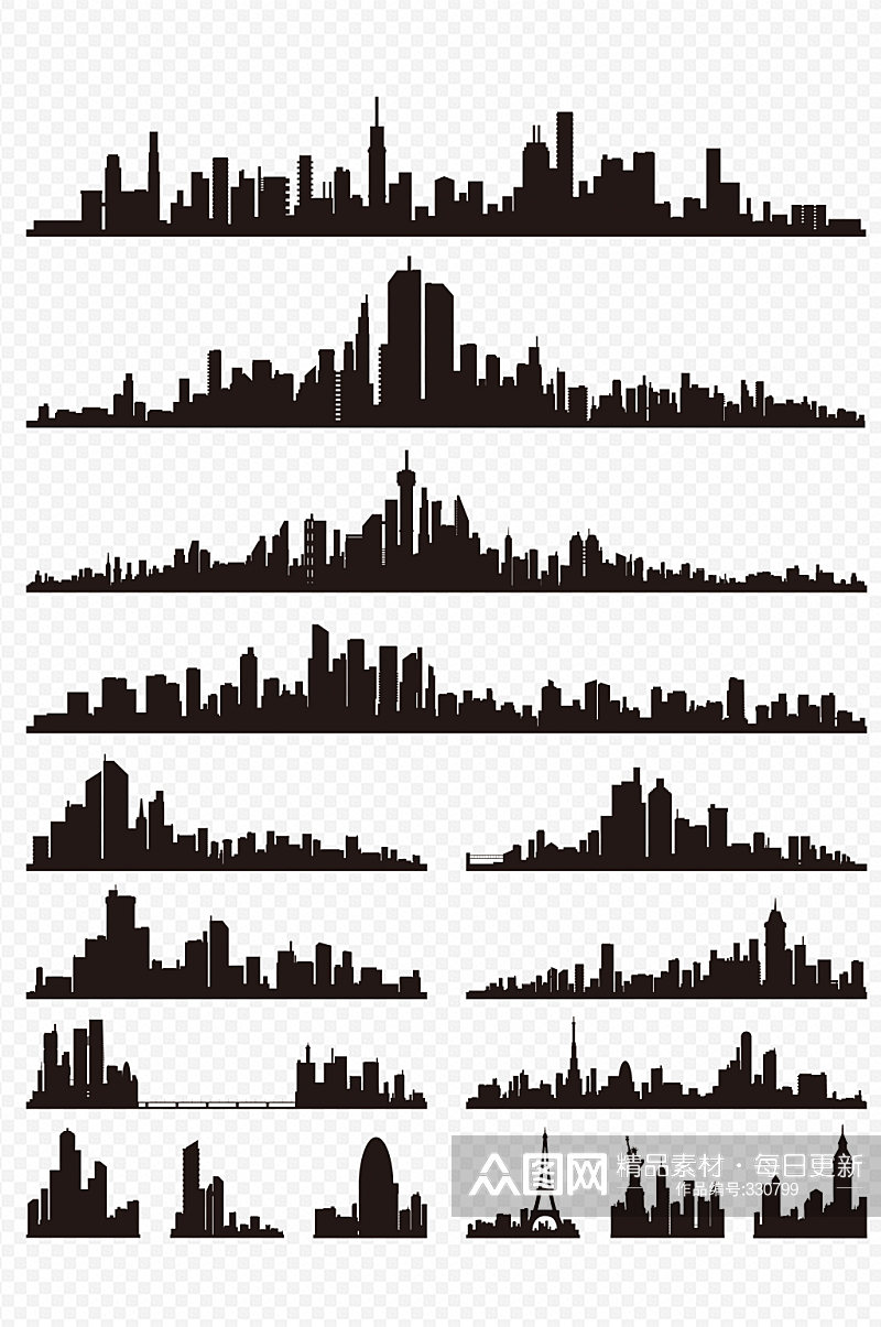 城市剪影都市剪影线条画素材